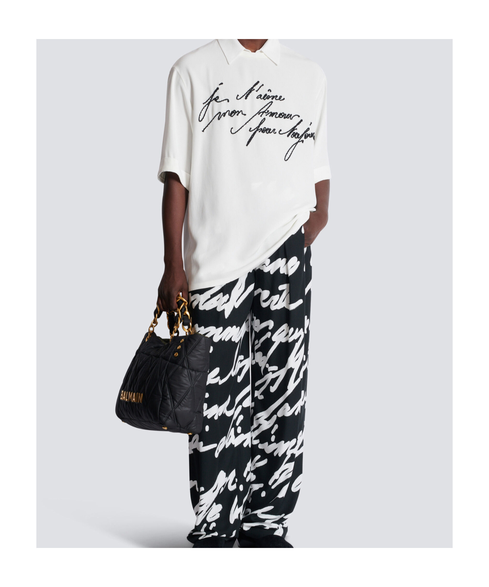 Balmain Love Letter Embroidered Collared T-shirt In White