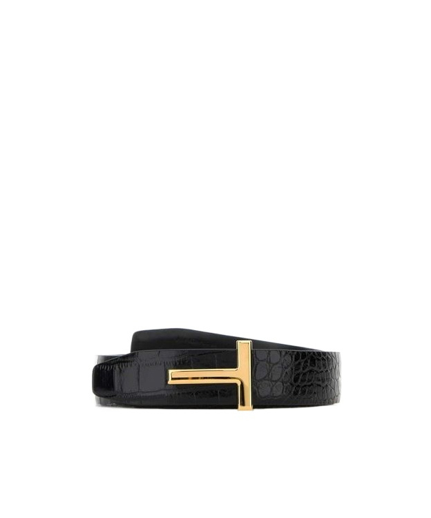 Tom Ford Crocodile-embossed T-buckle Belt In Black