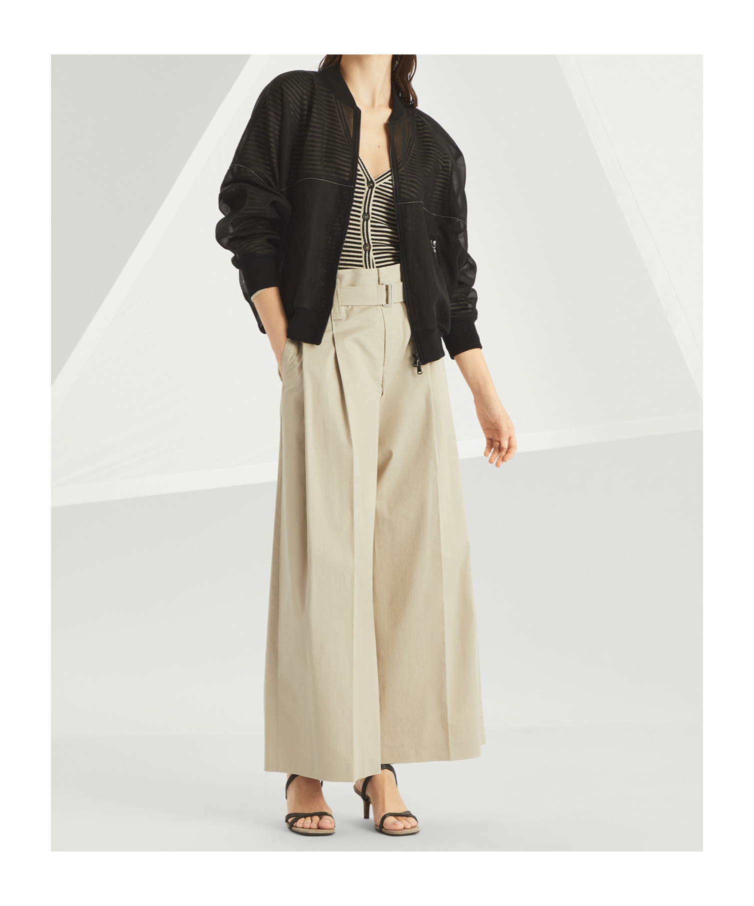 Brunello Cucinelli Striped Cardigan In Nude