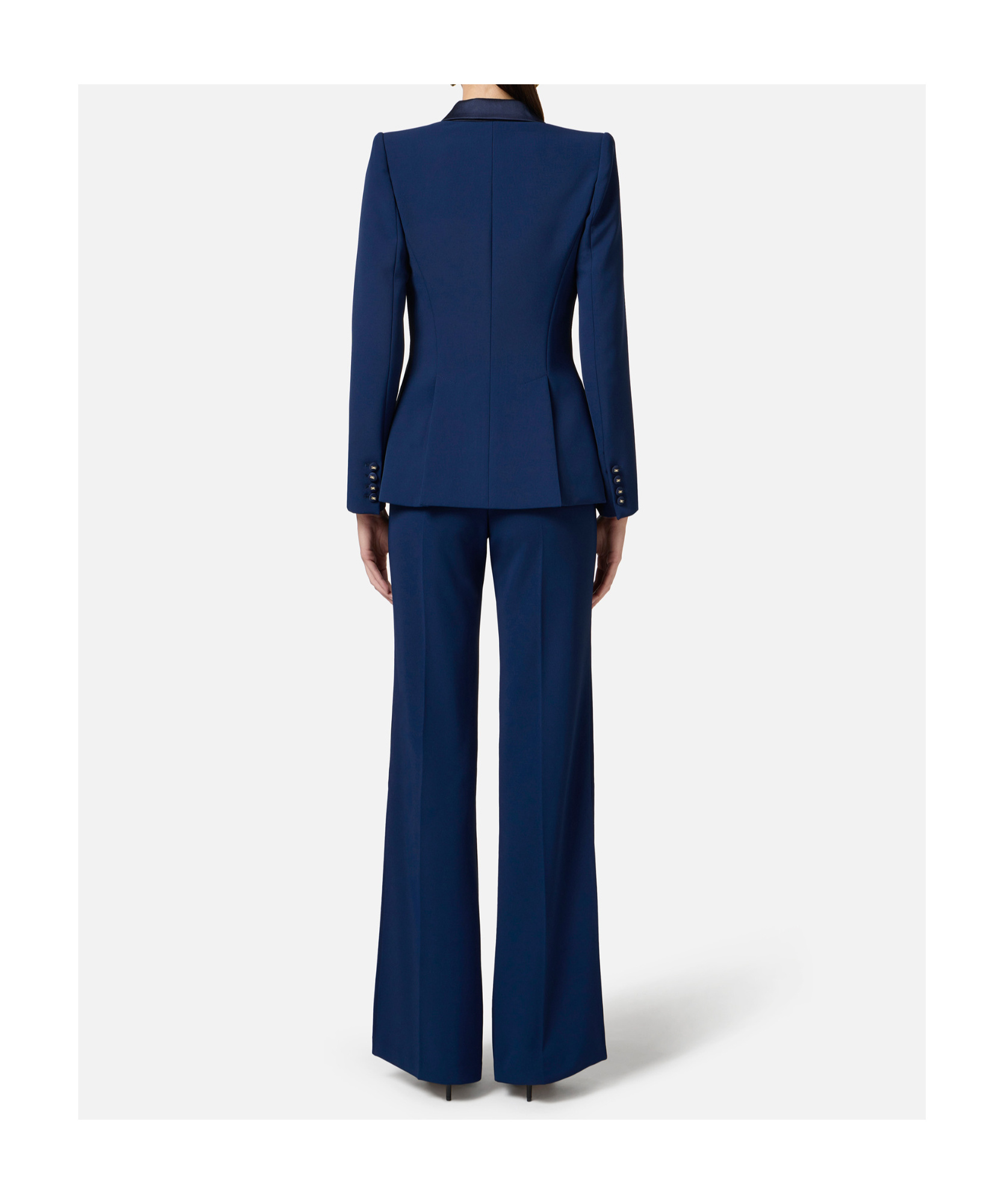 Elisabetta Franchi Satin Lapel Crepe Tuxedo Jacket In Blue