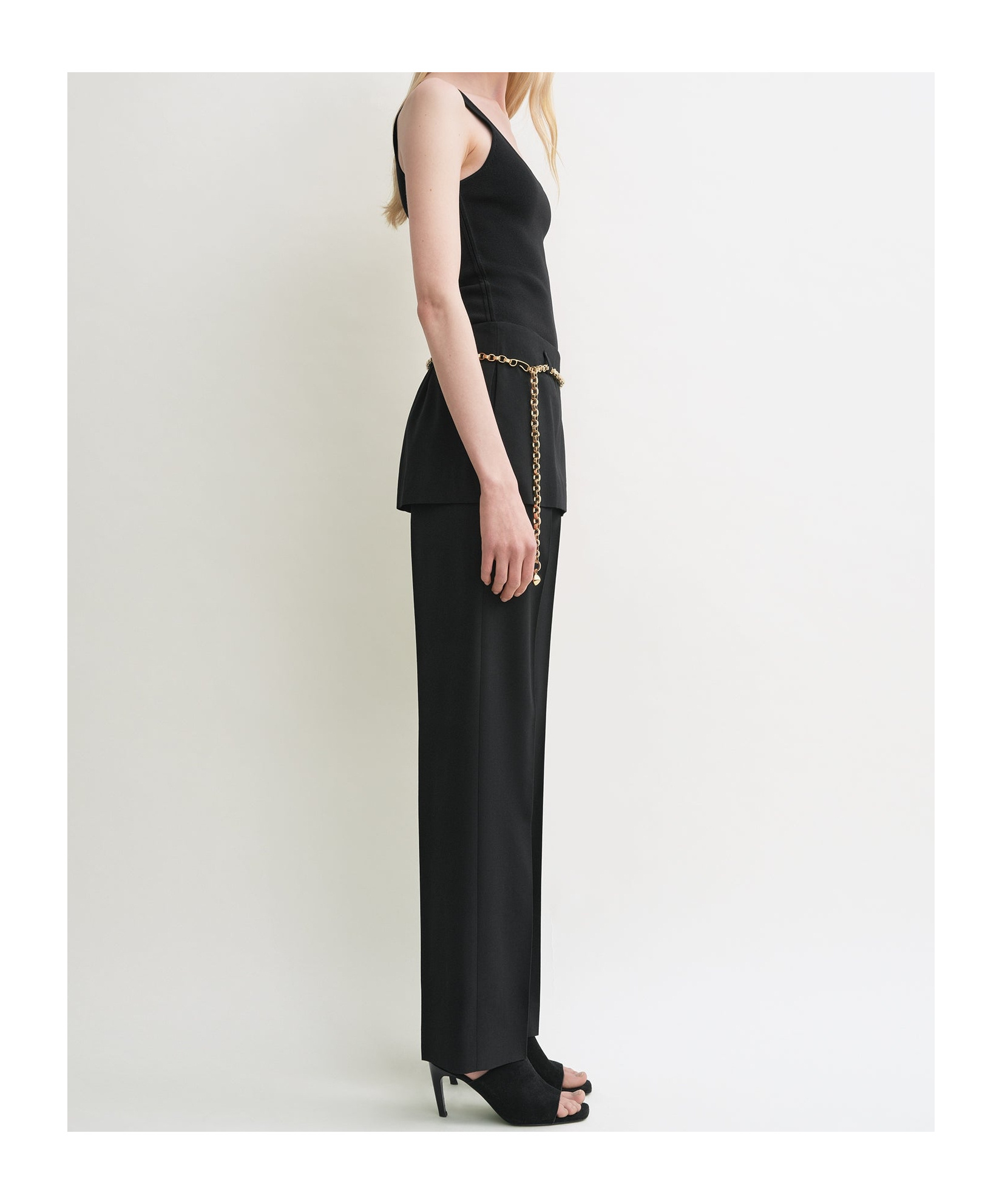 Totême Womens Black Skirt-embellishment Straight-leg Wool Trousers In Black