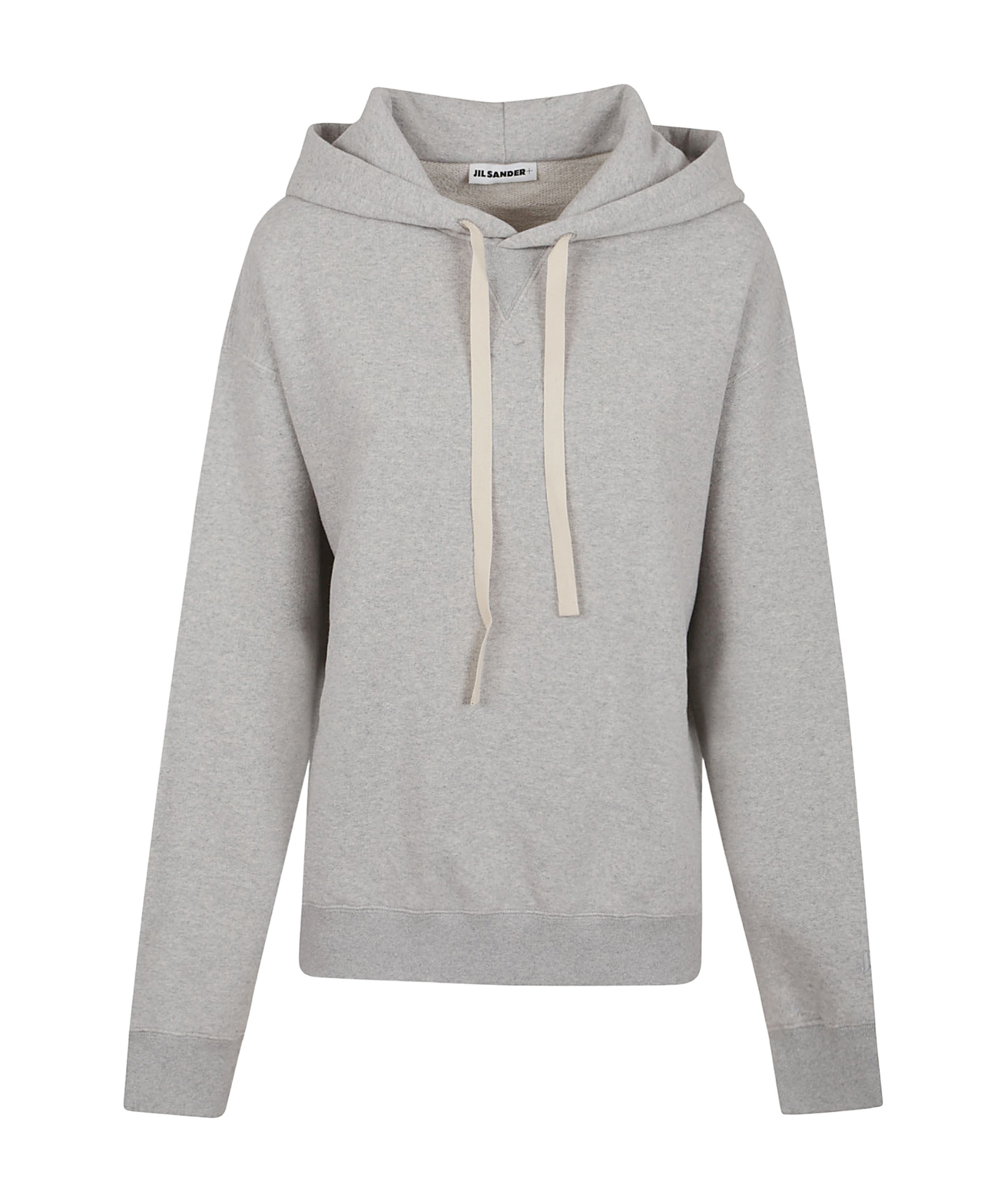 Jil Sander Pure Cotton Sweatshirt With Contrasting Drawstring Hood In Gray