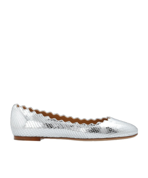 Chloé Lauren Metallic Crinkle Leather Ballet Flats In White