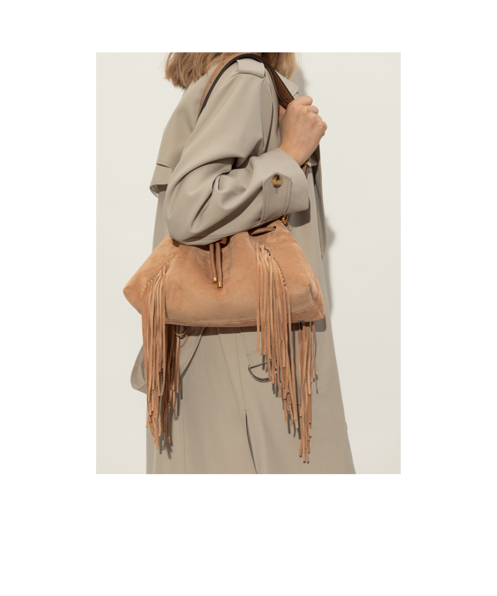 Jimmy Choo Medium Cinch Suede Shoulder Bag With Fringes