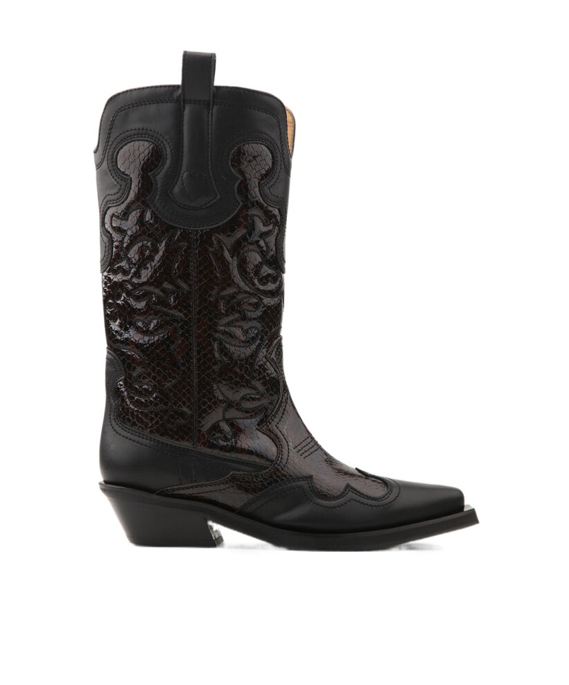 Ganni Embroidered Western Boots Women In Black