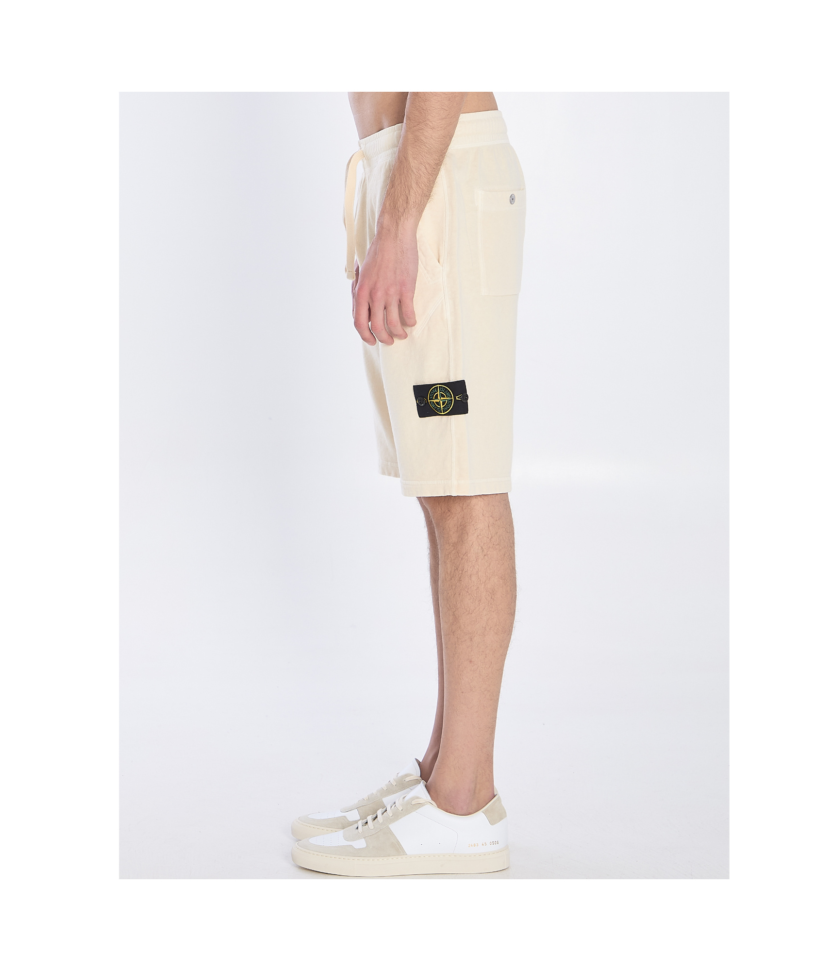 Stone Island Compass-badge Jersey Shorts In Cream