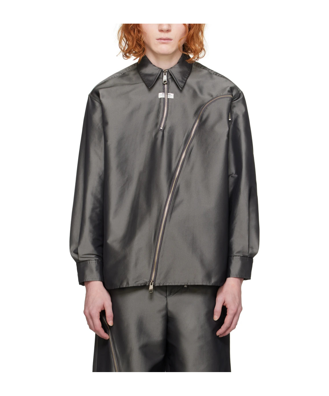 Ader Error Square Collar Zipper Shirt In Black