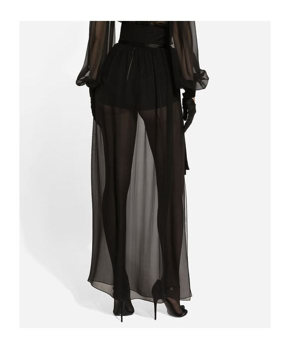 Dolce & Gabbana Black Silk Chiffon Maxi Skirt In Black