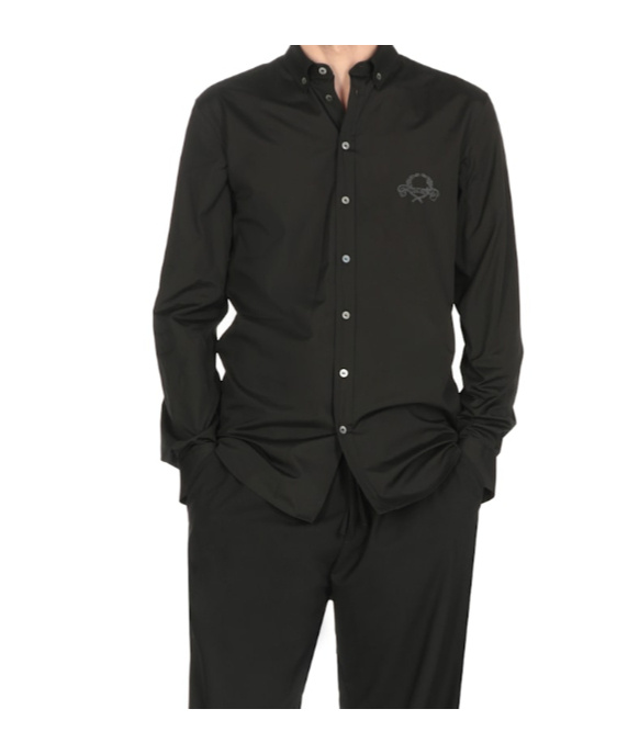 Moschino Cotton Shirt Button-down Collar Short Sleeves In Black