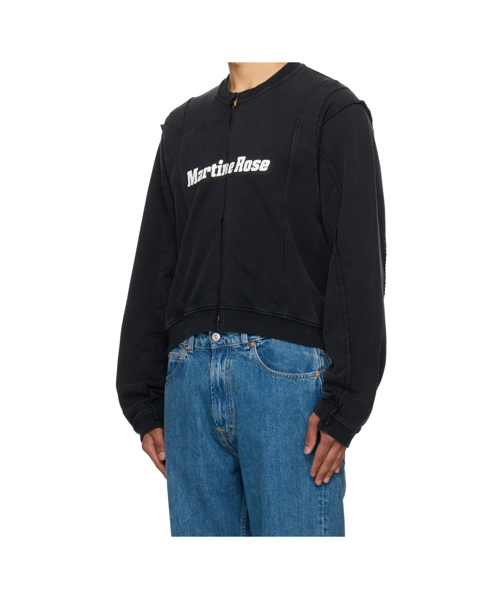 Martine Rose Ssense Exclusive Black Shrunken Zip-up Sweatshirt In Black