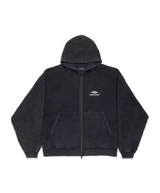Balenciaga Black Hoodie With Kangaroo Pocket And Logo On The Front In Cotton Man In Black