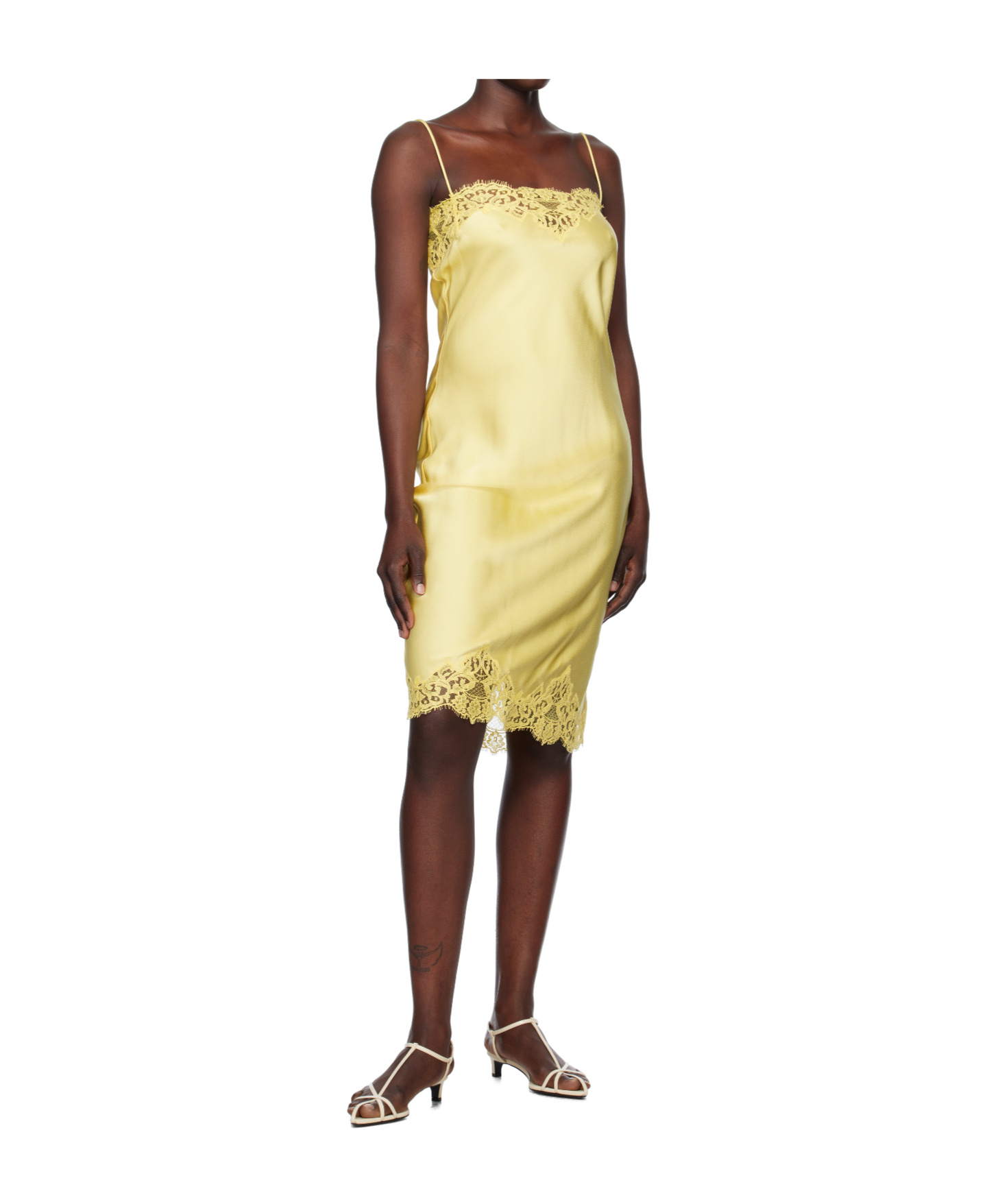Stella Mccartney Yellow Iconic Lace Midi Dress In Yellow