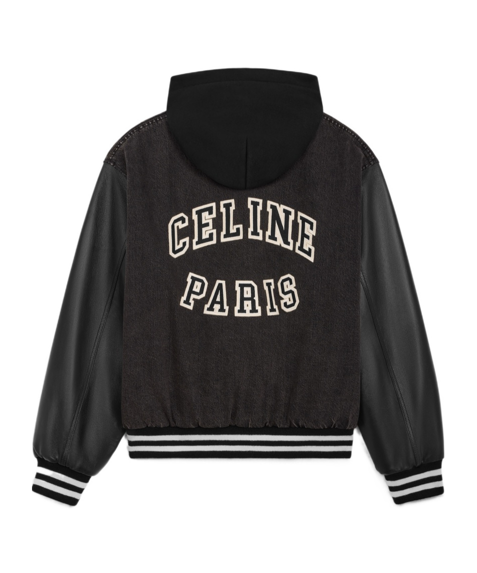 Celine Charcoal Ash Washed Denim Teddy Jacket In Black