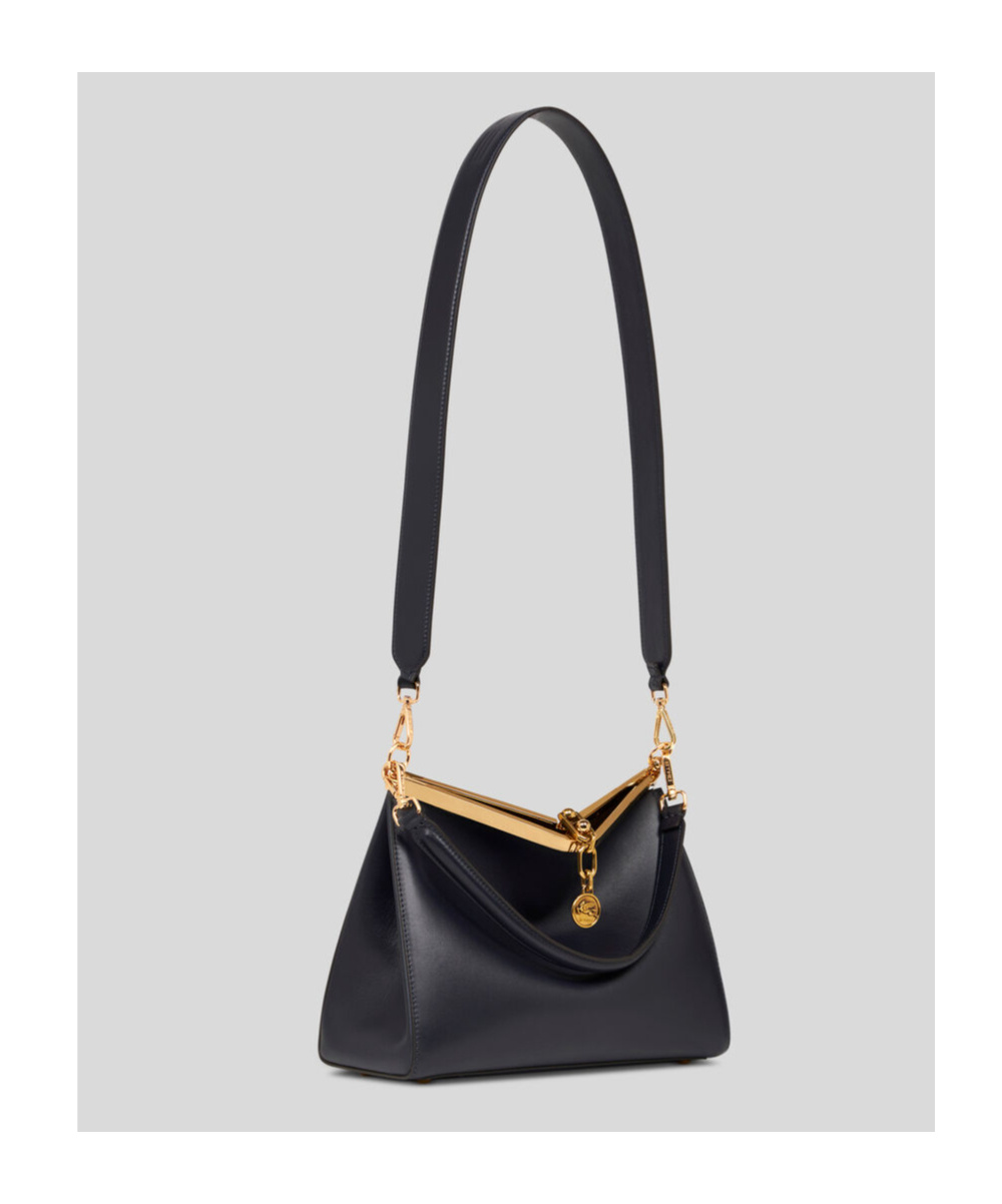 Etro 'small Vela' Black Shoulder Bag With Logo And Pegasus Charm In Black