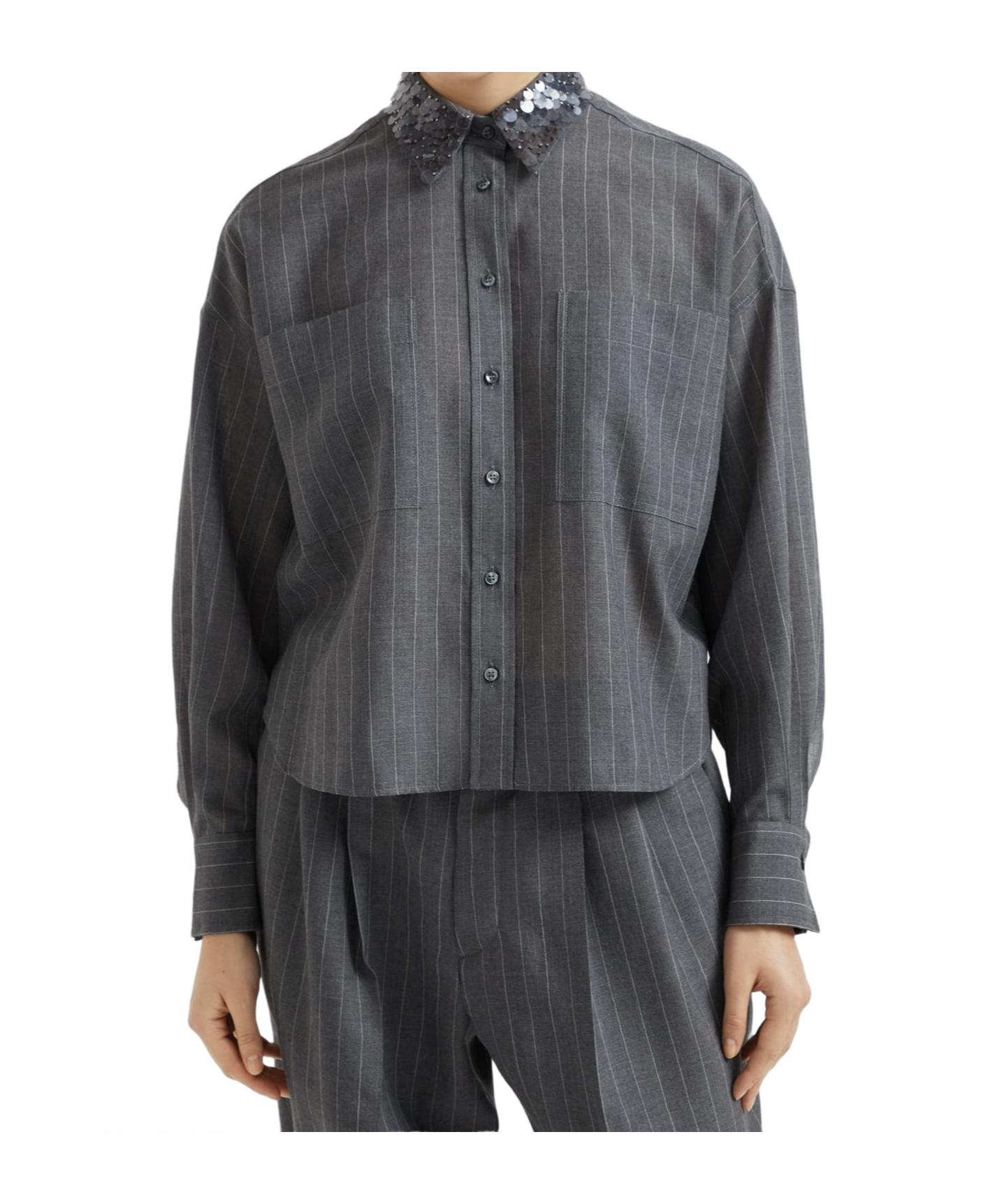 Brunello Cucinelli Shirt With Swing Drops Collar In Gray
