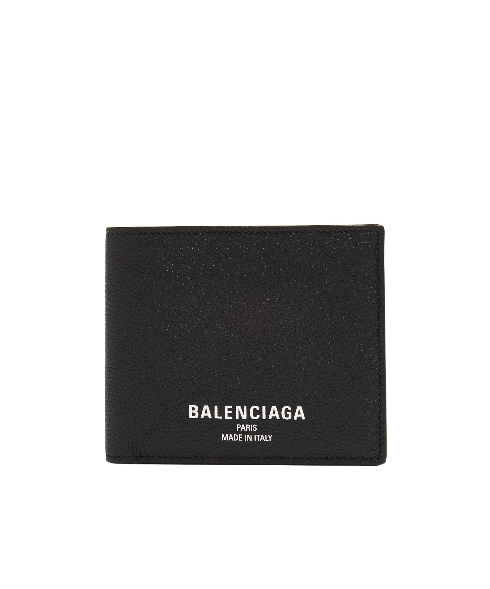 Balenciaga Men Black Bi-fold Wallet With Logo Lettering On The Front In Grained Leather Man In Black