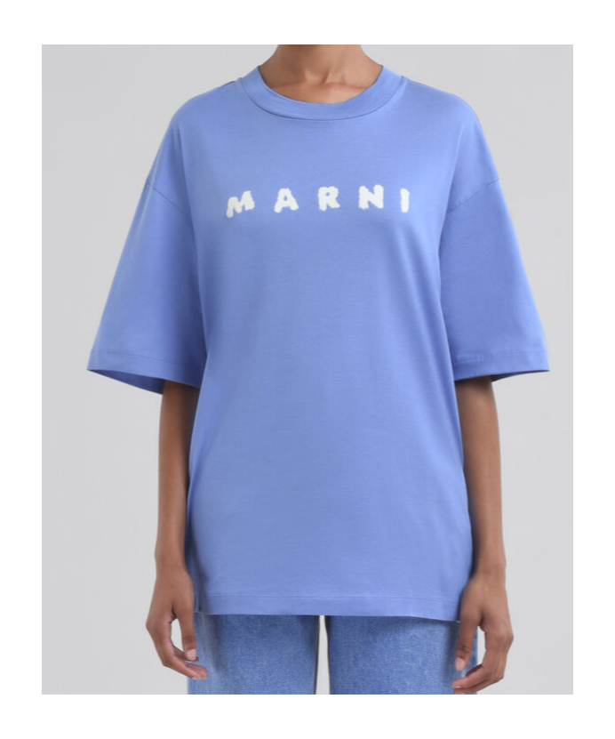 Marni Crew Neck Cotton T-shirt In Blue