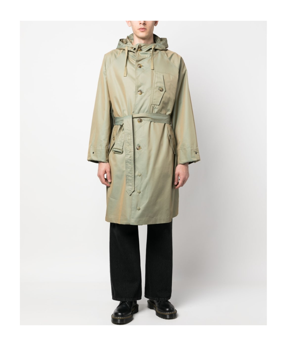 Baracuta Waist Belt Hooded Parka With Side Pockets In Green