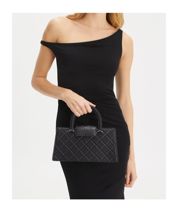 Tory Burch Fleming Top Handle Leather Satchel In Black