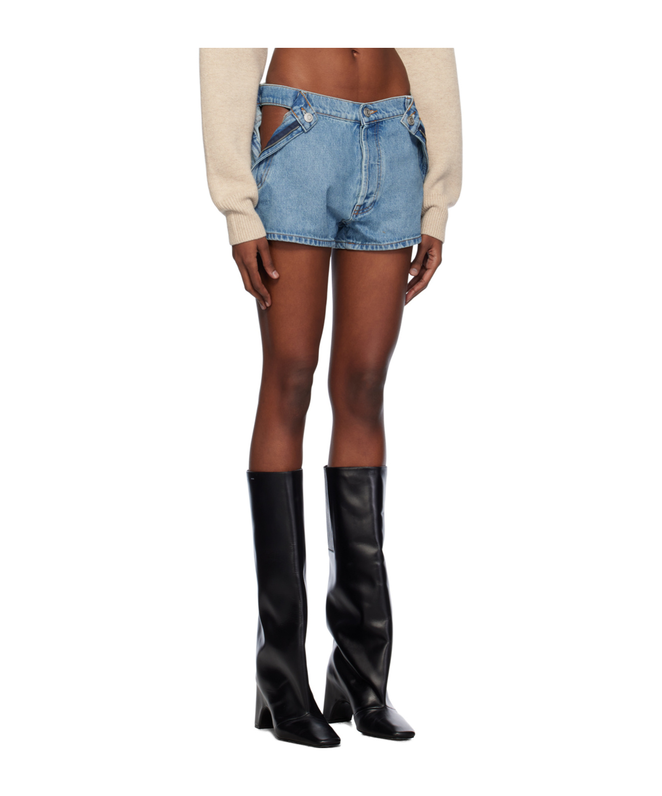 Coperni Blue Open Hip Denim Shorts In Multicolor