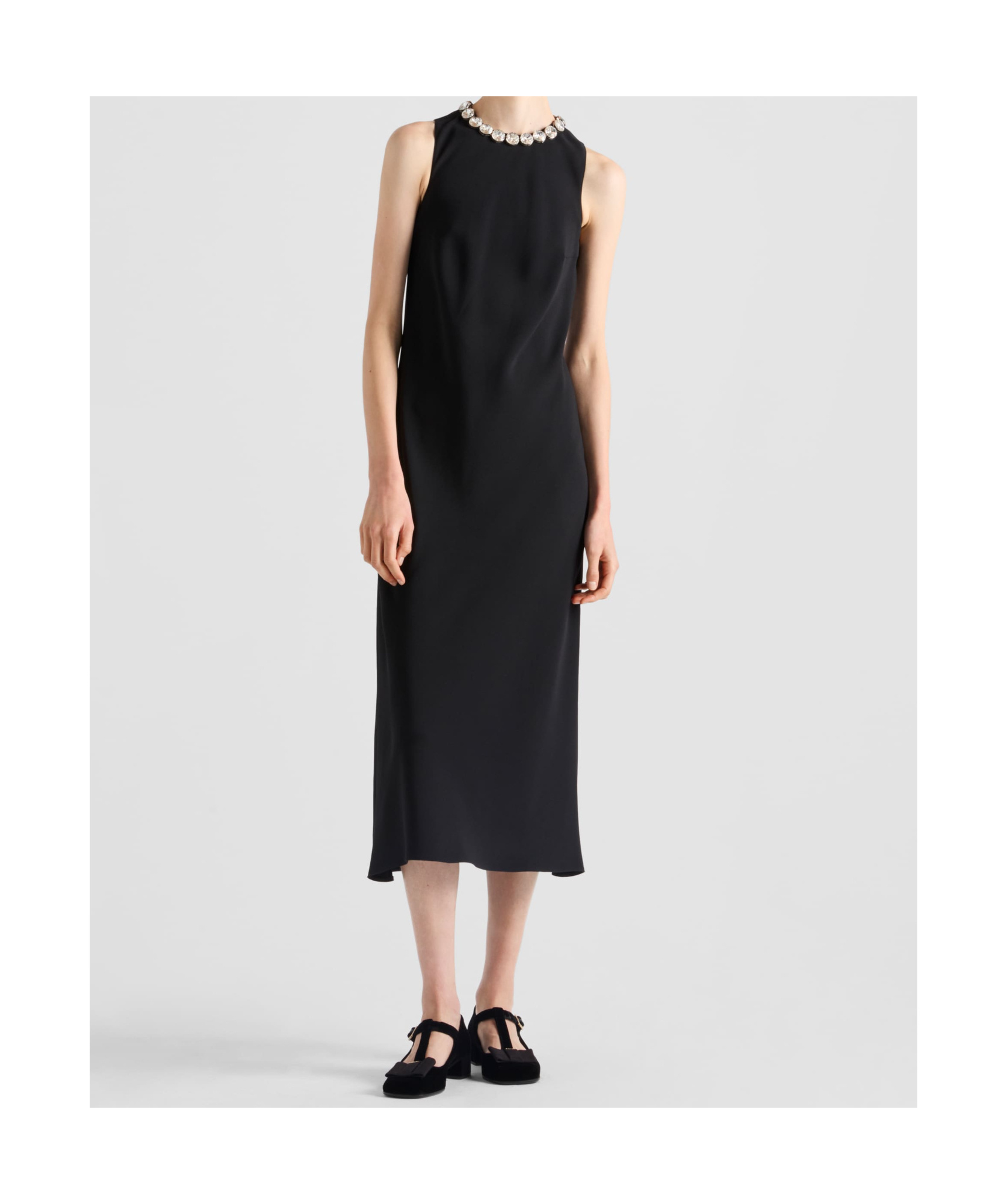 Prada Black Embroidered Sable Dress In Black
