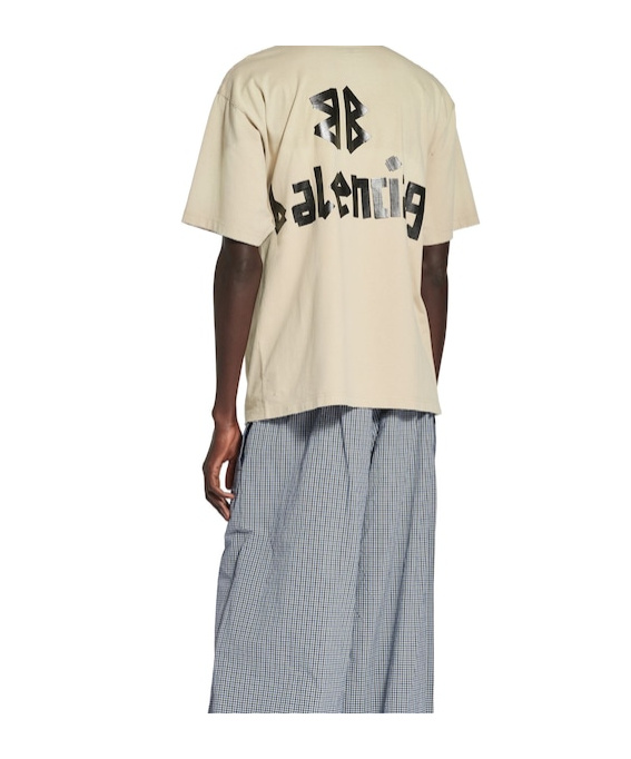 Balenciaga Men Beige Tape Type Medium Fit T-shirt In Neutral