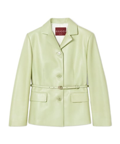 Gucci Single-breasted Leather Jacket In Nude