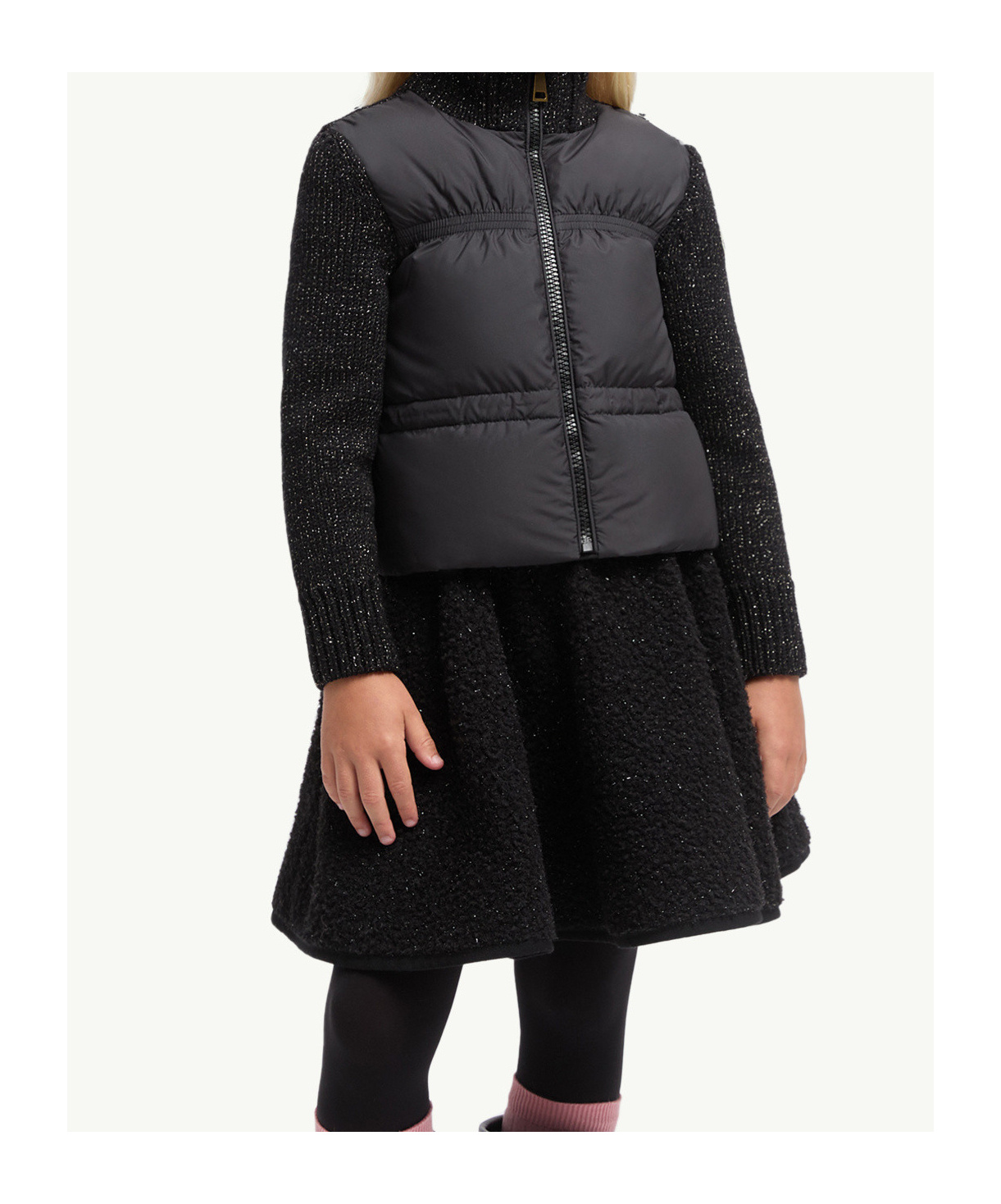 Moncler Padded Metallic Wool Zip-up Cardigan In Black