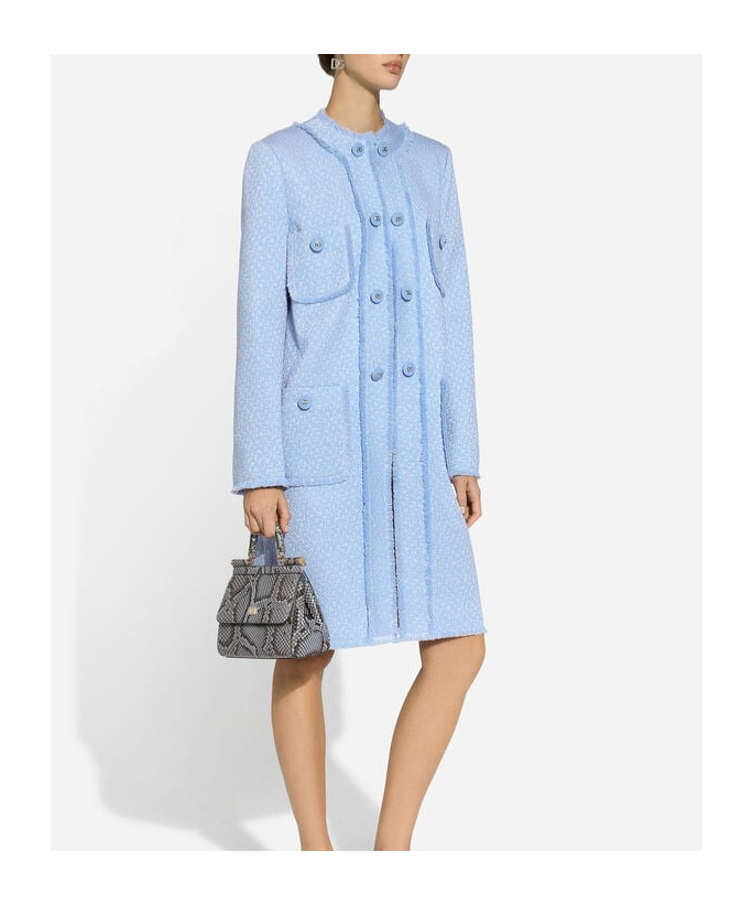 Dolce & Gabbana Single-breasted Raschel Tweed Coat In Blue
