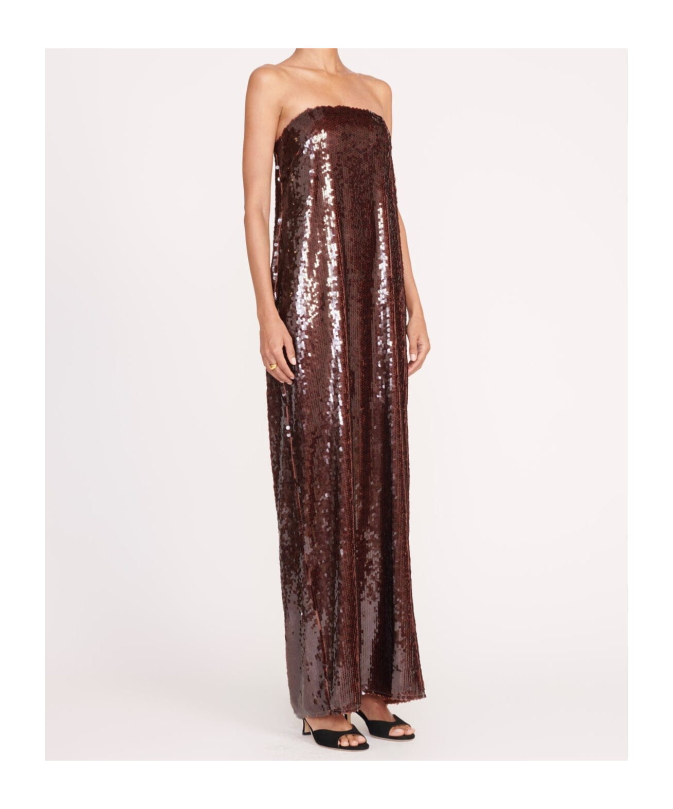 Staud Casey Strapless Sequin Maxi Dress In Brown