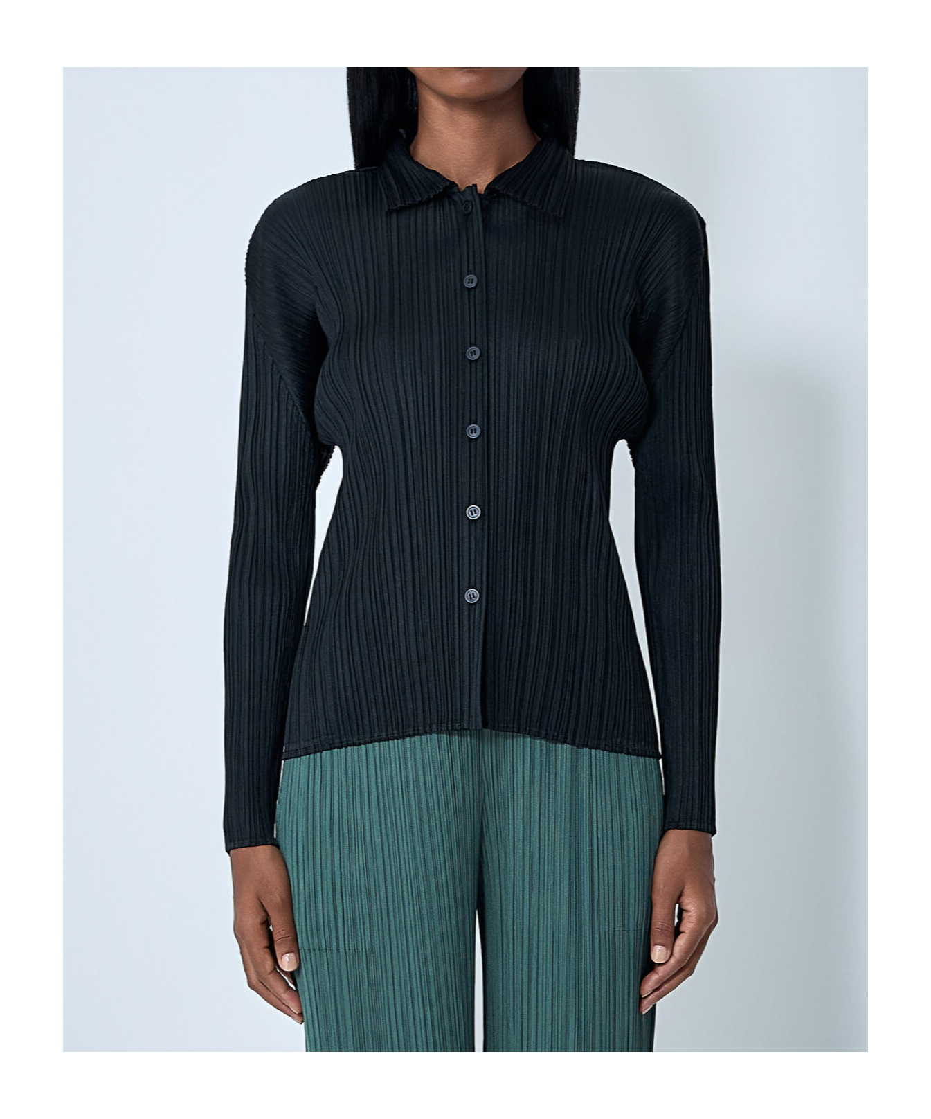 Issey Miyake Basics Pleated Long-sleeve Shirt In Black