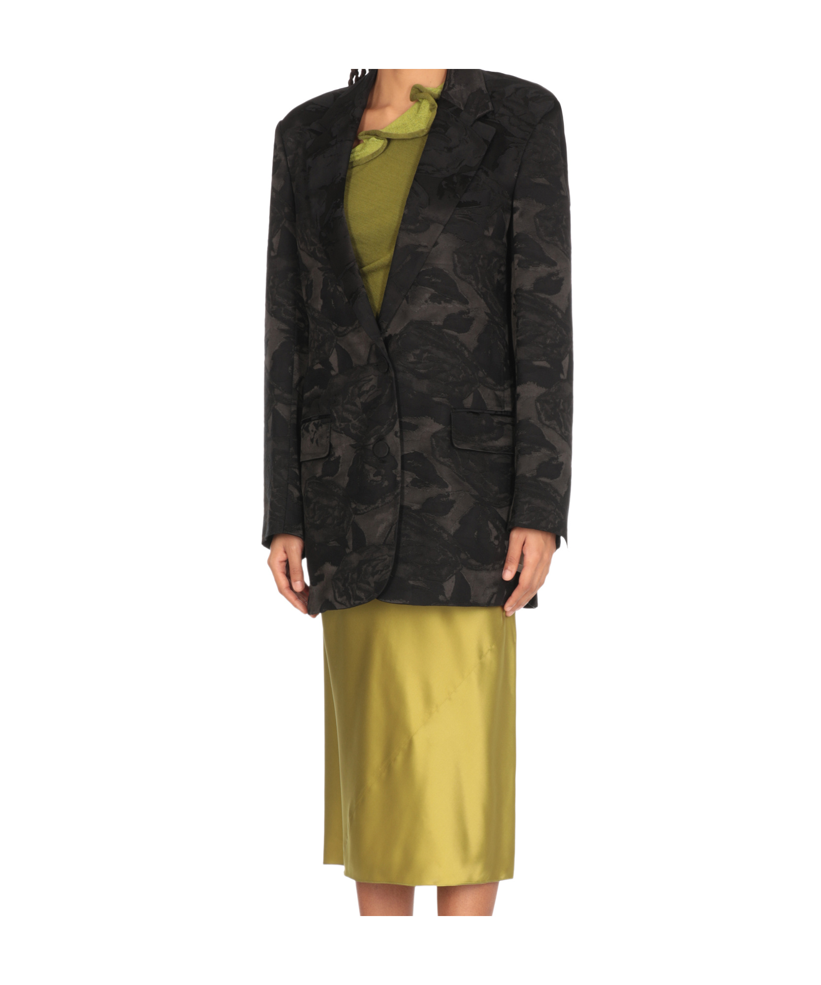 Dries Van Noten Basti Floral Jacquard Oversize Satin Blazer In Black