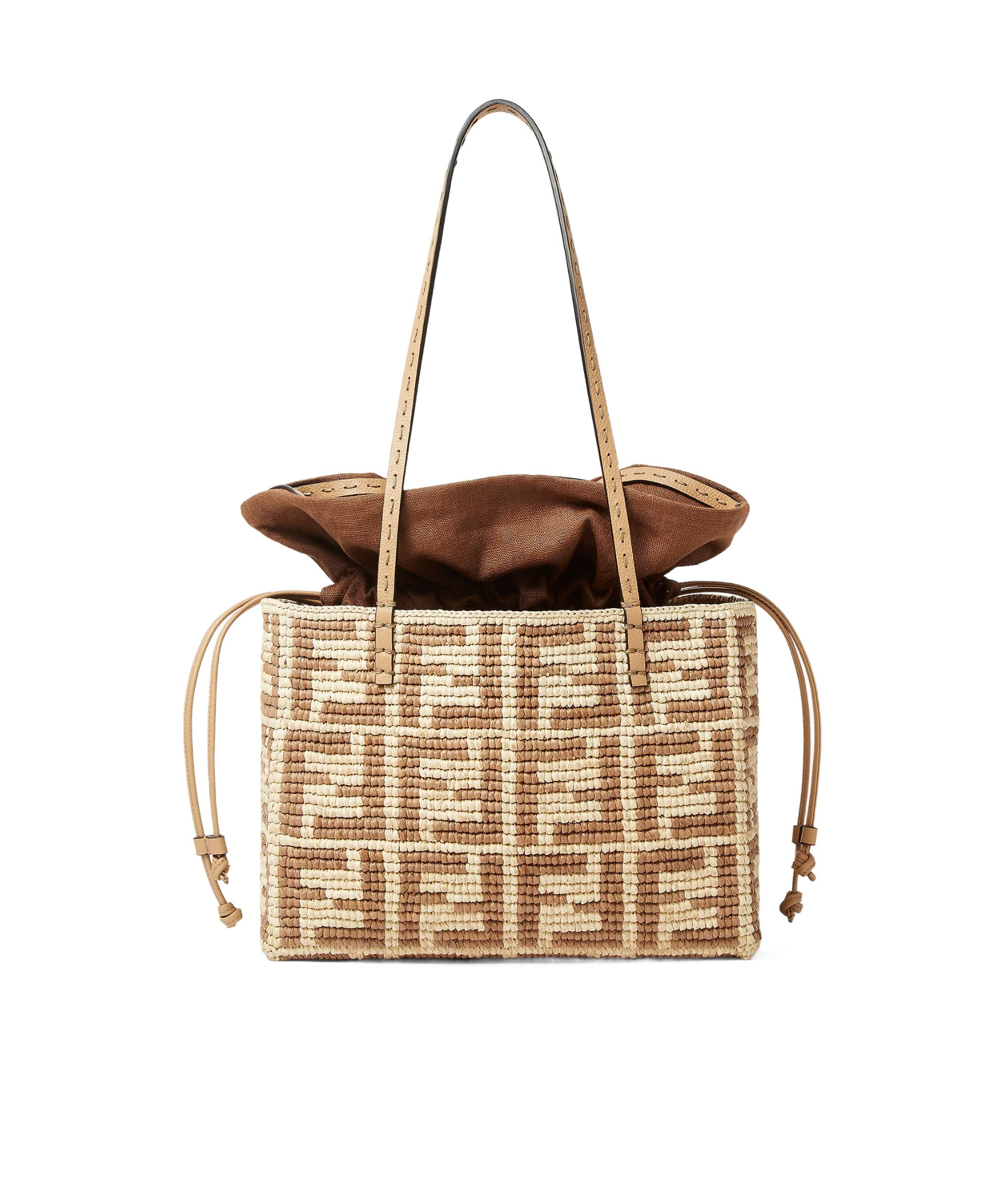 Shop Fendi Beige Ff Raffia Crochet Shopper