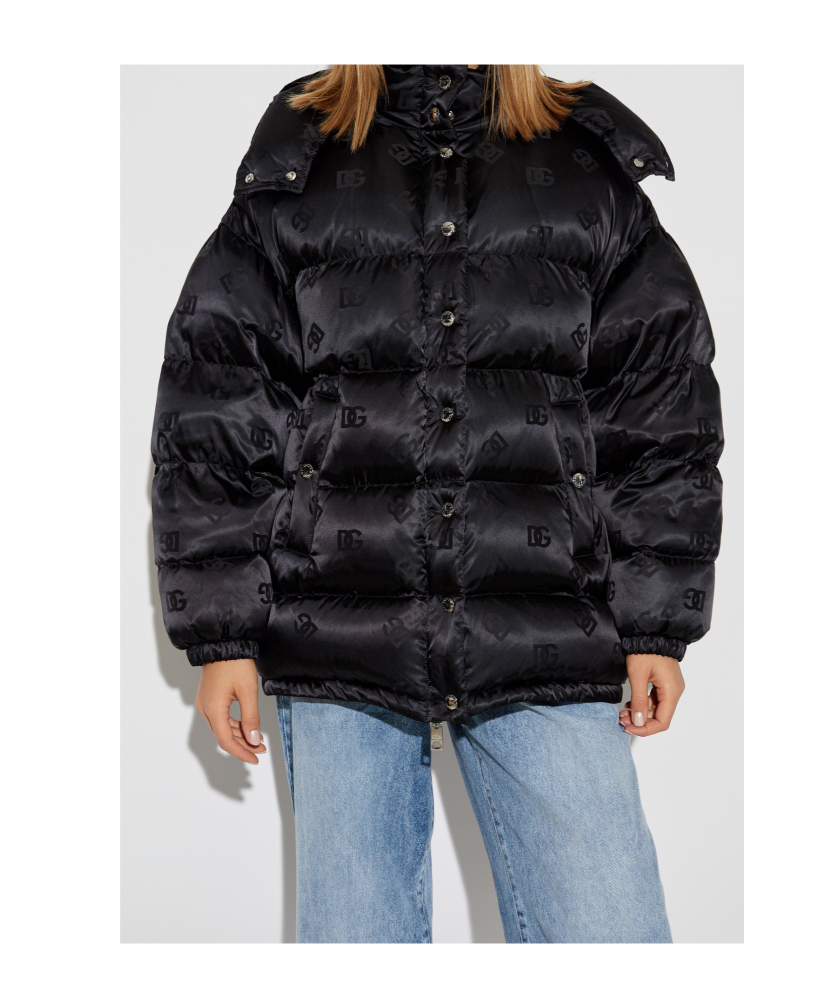 Dolce & Gabbana Dg Logo Print Down Hooded Jacket In Black