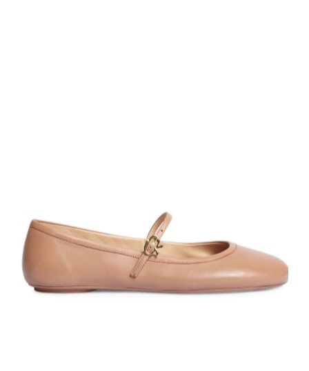 Gianvito Rossi Grained Leather Round Toe Flat Sole Ballerinas In Beige