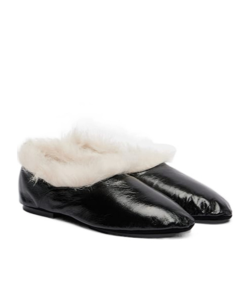 Jil Sander Shearling-trimmed Leather Slip-on Shoes In Black