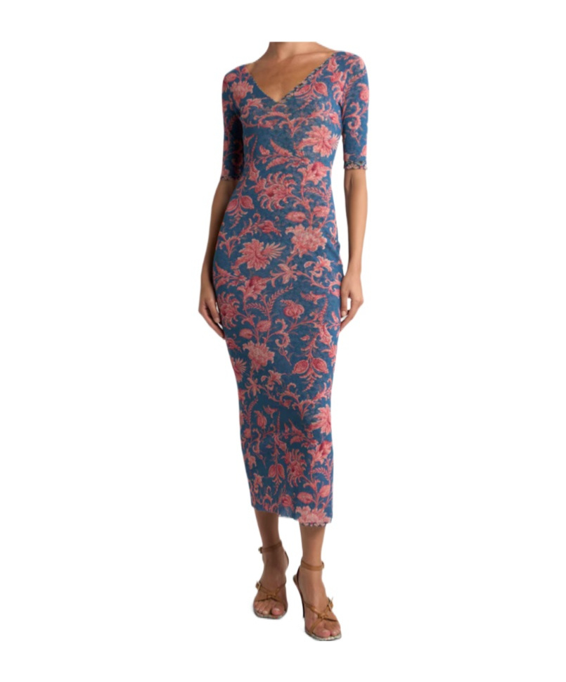 Etro Floral-motif Tulle Midi Dress In Multi