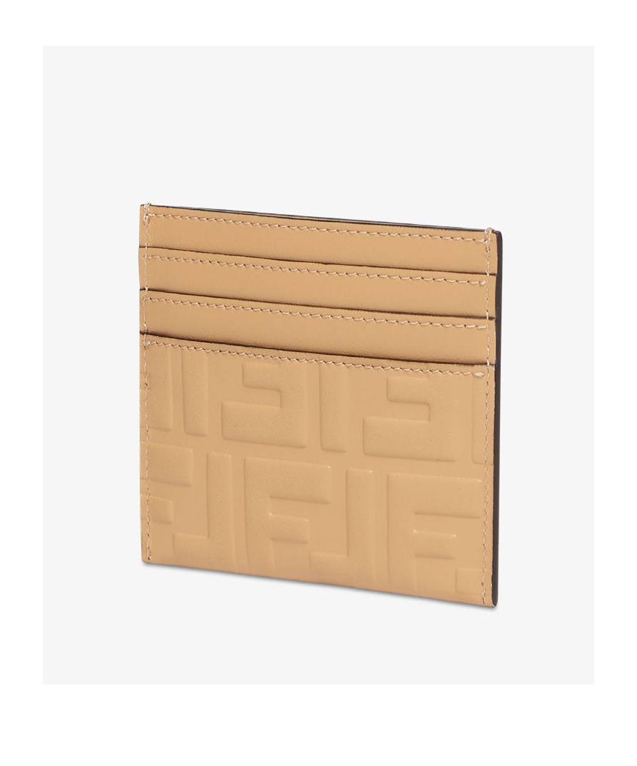 Fendi Card Case Ff Diamonds Porta Carte Piatto In Pelle Ff Marrone Chi In Nude