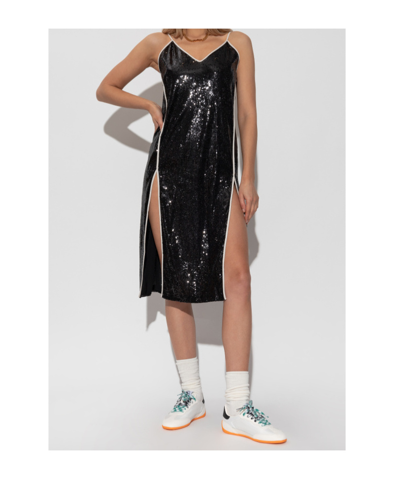 Palm Angels Double Slit Sequin Dress In Black