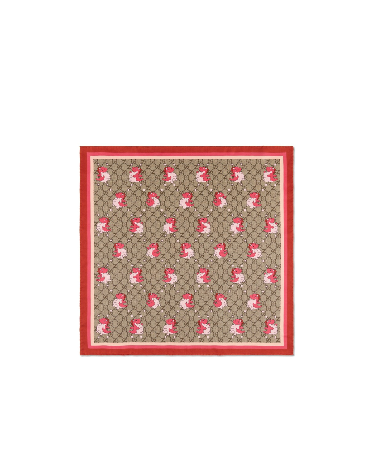Gucci Baby Dragon Print Silk Square Scarf In Nude