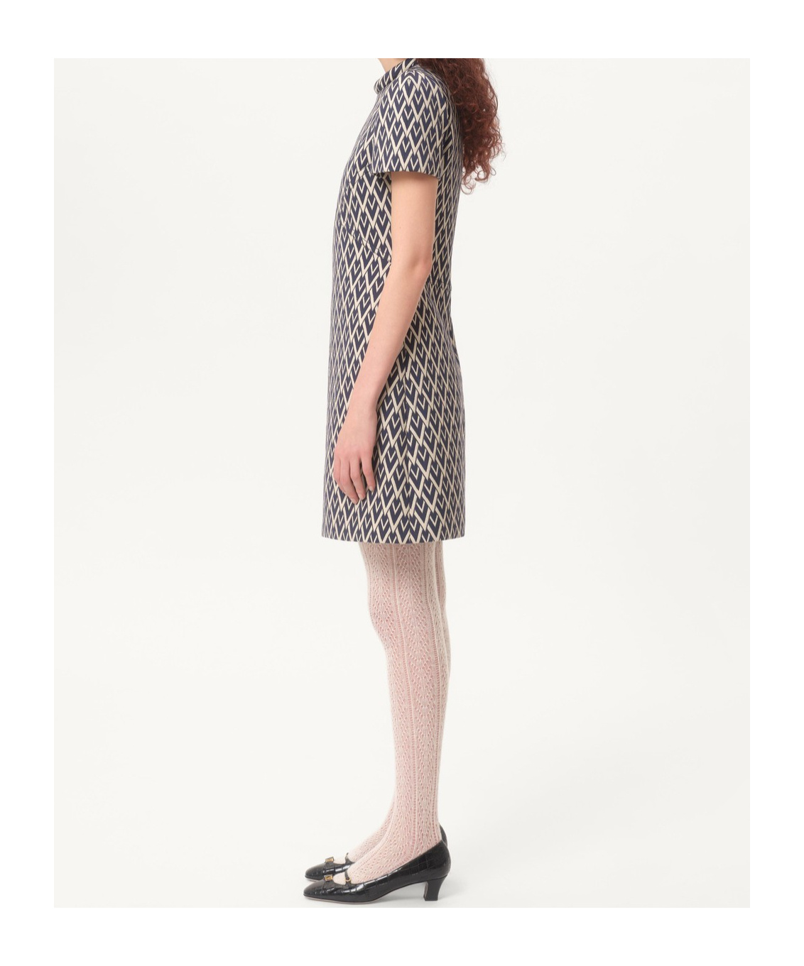 Valentino Womens Notte Crema Monogram-pattern Wool-jacquard Mini Dress In Black