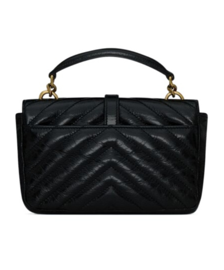 Saint Laurent College Mini Chain Bag In Shiny Crackled Leather In Black