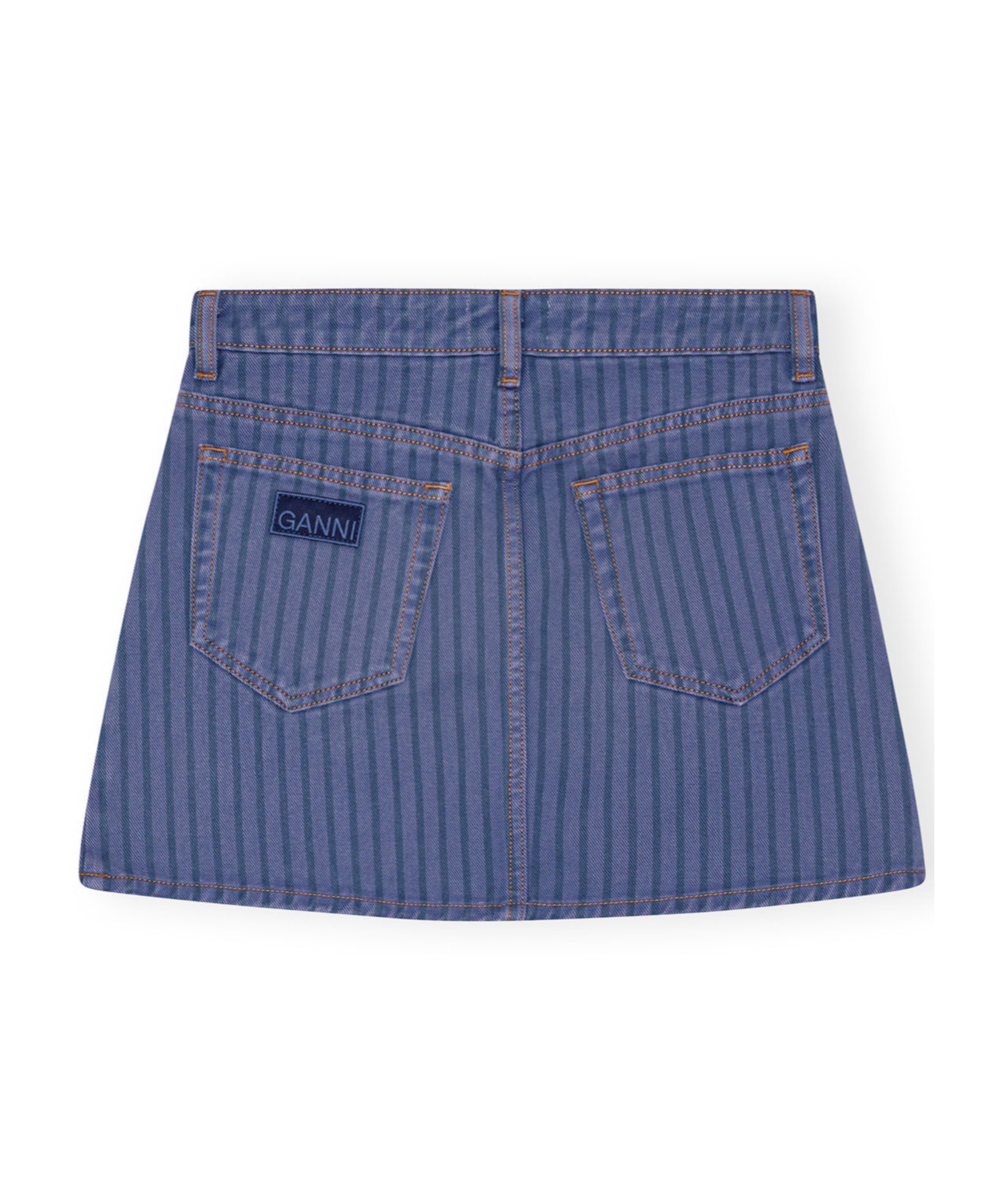 Ganni Blue Stripe Overdyed Denim Miniskirt In Blue