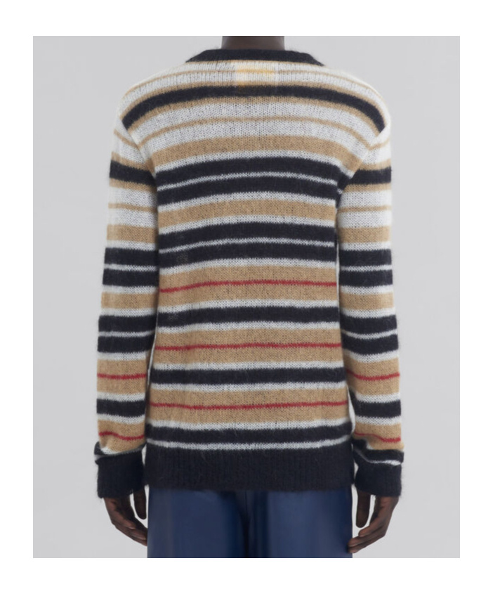 Marni Crew Neck Mohair Blend Sweater With Striped Pattern In Black