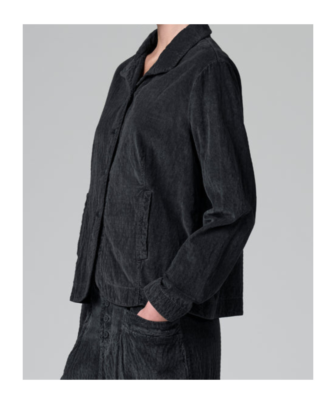 Transit Flared Velvet Ribbed Jacket In Black