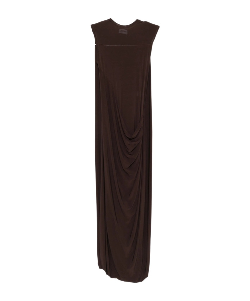 Jean Paul Gaultier Double-layered Draped Maxi Skirt In Brown
