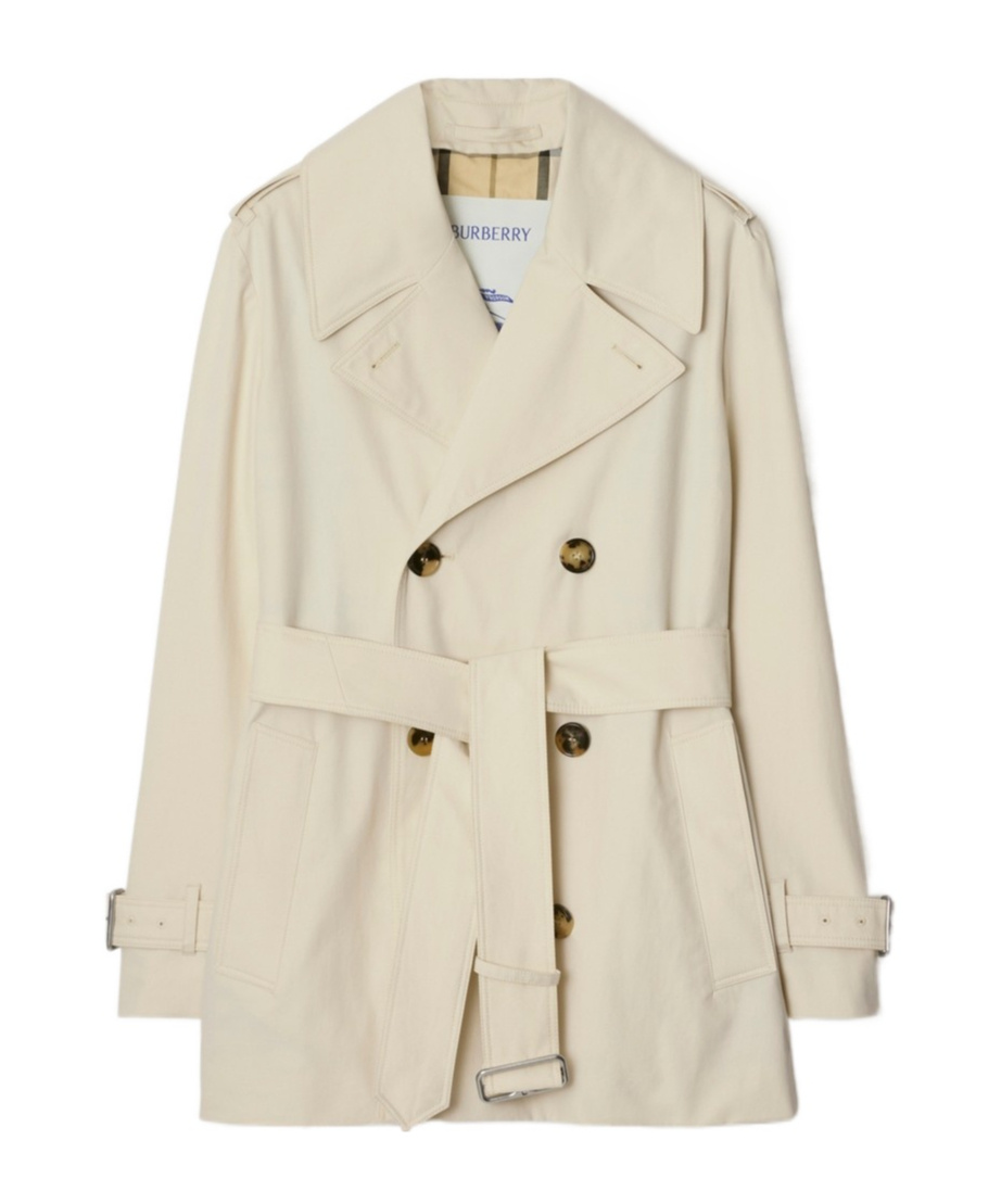 Burberry Belted Double-breasted Short Trench Coat In Nude