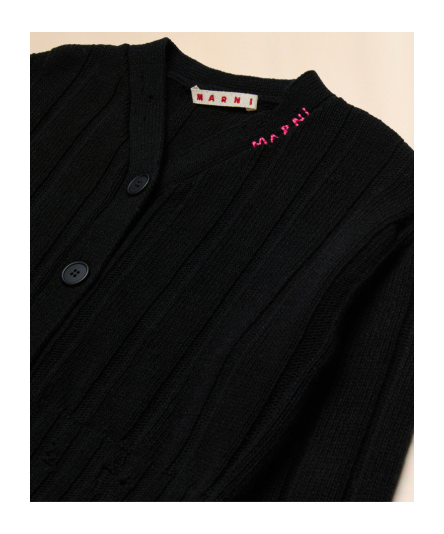 Marni Kids Long-sleeved Button-up Cardigan In Black
