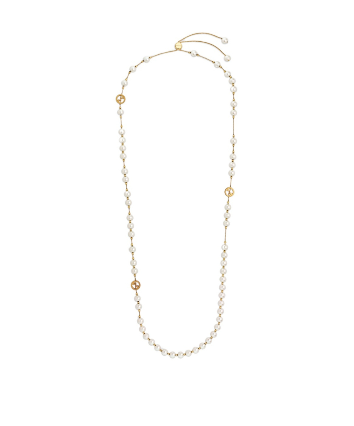 Gucci Interlocking Long Pearl Necklace In Gold