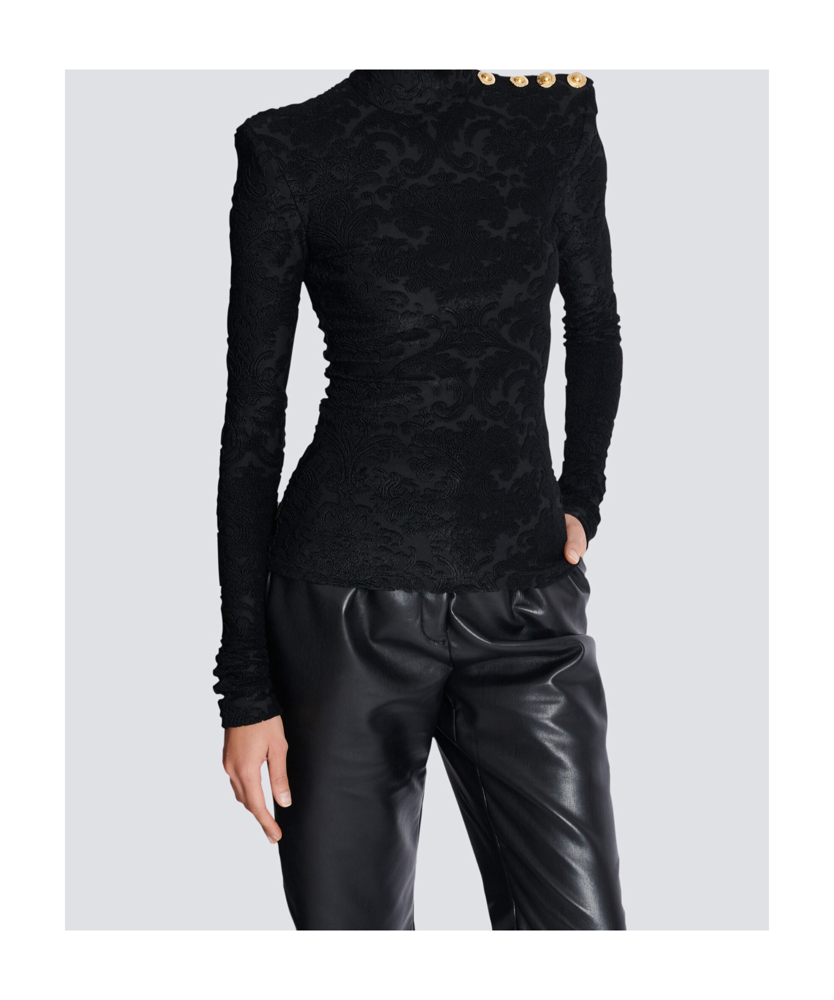 Balmain Buttoned Shoulder Sleeve Top